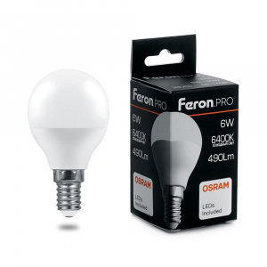 Feron Лампа LED G45  6W 230V Е14 6400K OSRAM LB-1406