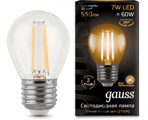 GAUSS 105802107 лампа LED Filament Globe 7W E27 2700K
