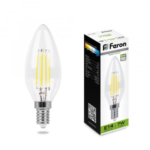 Feron Лампа LED C35 7W 230V Е14 4000K  диммируемая LB-166 (Filament)