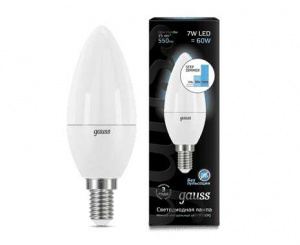 GAUSS 103101207-S лампа LED Candle 7W Е14 4100K step dimmable (ступенчатая регулировка яркости)