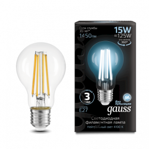 GAUSS 102902215 лампа LED Filament A60 15W E27 4100К