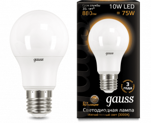 GAUSS 102502110 лампа LED A60 10W Е27 3000K