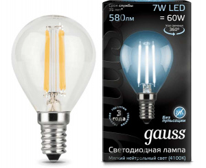 GAUSS 105801207 лампа LED Filament Globe 7W E14 4100К