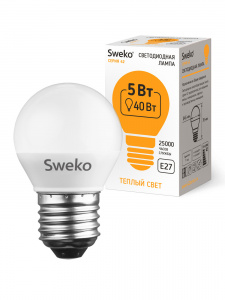 Sweko Лампа 42LED-G45-5W-230-3000K-E27 (38446)***