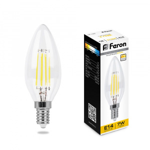 Feron Лампа LED C35 7W 230V Е14 2700K  диммируемая LB-166 (Filament)