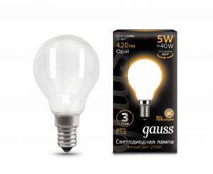 GAUSS 105201105 лампа LED Filament Globe 5W E14 2700K OPAL