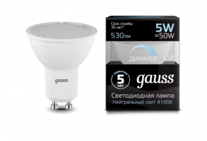 GAUSS 101506205-D лампа MR16 5W 530lm 4100K GU10 диммир.