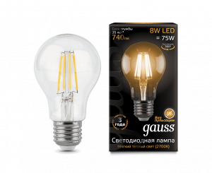 GAUSS 102802108 лампа LED Filament A60 8W E27 2700К