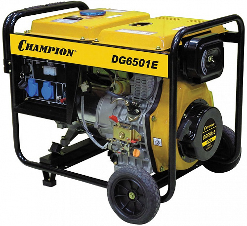 CHAMPION генератор DG6501E 5/5,5кВт, 8.9лс 12.5л, 99кг, 12V эл.стартер, колеса, дизель/ (6000E)