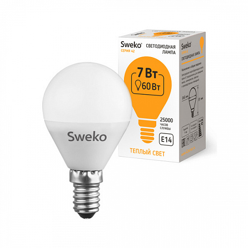 Sweko Лампа 42LED-G45-7W-230-3000K-E14 (38450)