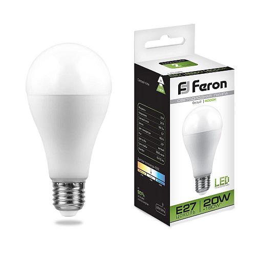 Feron Лампа LED A65 20W 230V Е27 4000K LB-98