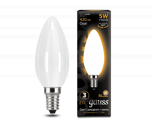 GAUSS 103201105 лампа LED Filament Candle 5W E14 2700К OPAL